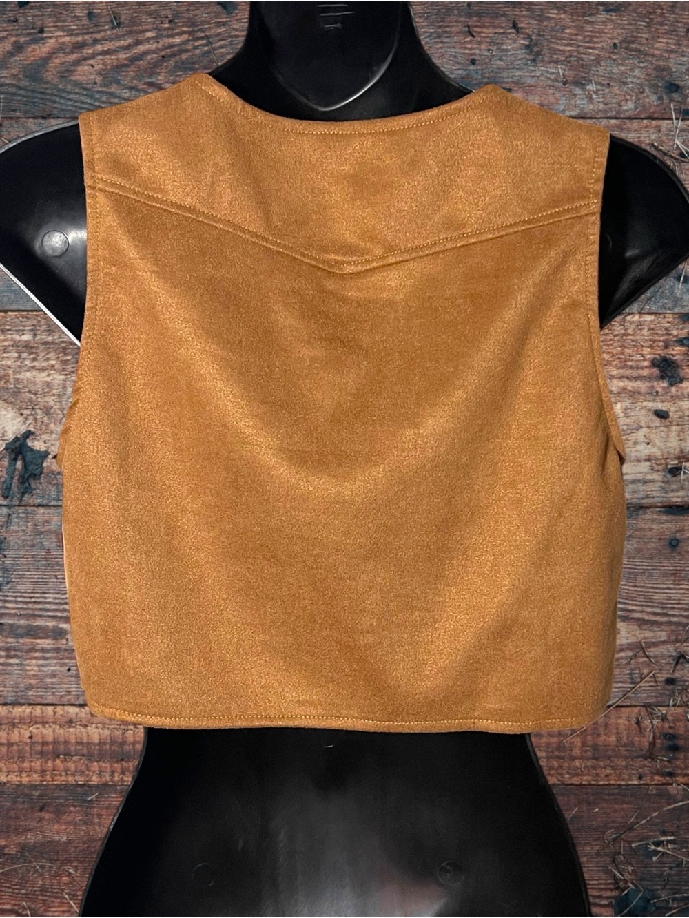 Fringe Faux Suede Cropped Vest - Brown Size Small - Picture 11 of 14